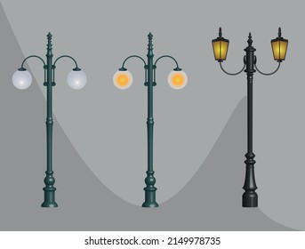 Set of vintage street lights isolated 