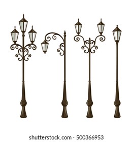 set of vintage street lights. vector illustration