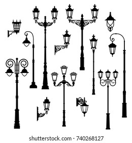 Set of vintage streetlights.  Can be used for scrapbook, postcards, print, etc.