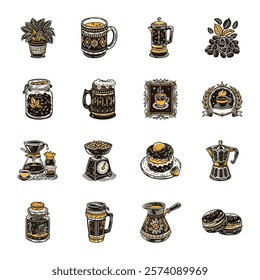 Set of Vintage Style Cafe And Beverage Icons 

