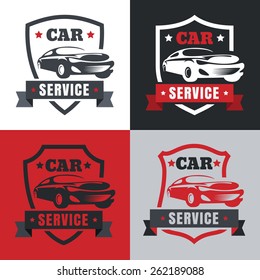 Set of vintage style car service label. Vector logo design template.