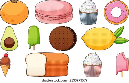 Set of vintage style cartoon on white background illustration