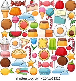 Set of vintage style cartoon on white background illustration
