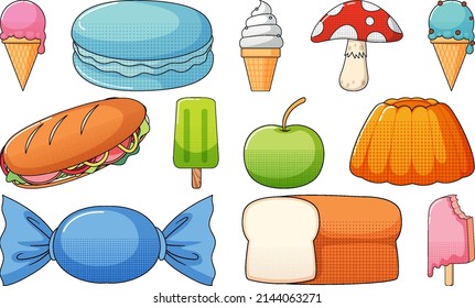 Set of vintage style cartoon on white background illustration