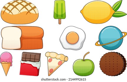 Set of vintage style cartoon on white background illustration