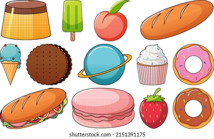 Set of vintage style cartoon on white background illustration