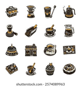 Set of Vintage Style Coffee Shop Icons 

