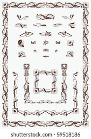 set of vintage style elements for design, creating borders, frames and backgrounds