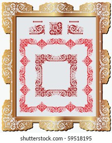 set of vintage style elements for design, creating borders, frames and backgrounds