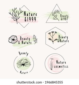 Set of vintage style elements for labels and badges for organic nature cosmetics.