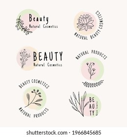 Set of vintage style elements for labels and badges for organic nature cosmetics.