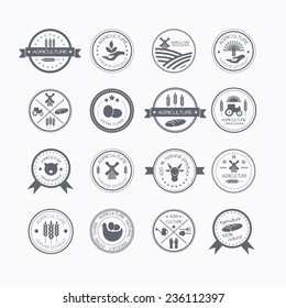 Set of vintage style elements for labels and badges for natural organic products, biodynamic agriculture. Agriculture and farming logos.