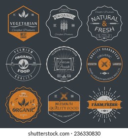 Set of vintage style elements for labels and badges for organic food and drink, on the nature background vector