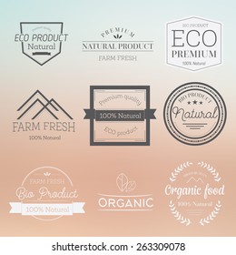 Set of vintage style elements for labels and badges for organic food and drink Vector illustration on blurred background