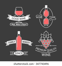  Set of vintage style elements for labels and badges for wine, vineyard, wine club and restaurant
