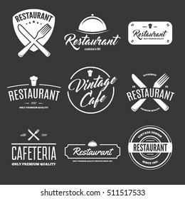 Set of vintage style elements for labels and badges for restaurants in the background