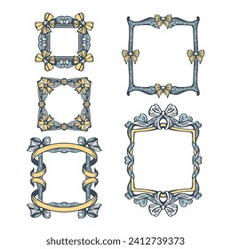 Set von Vintage-Rahmen mit Bögen und Bändern. Sammlung von Vektorgrafiken.