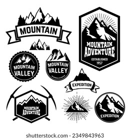 Set of vintage style mountains expedition labels and badges and design elements. Vector logo,badge or label design template.