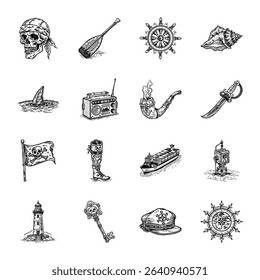 Set of Vintage Style Pirate Tattoo Icons 

