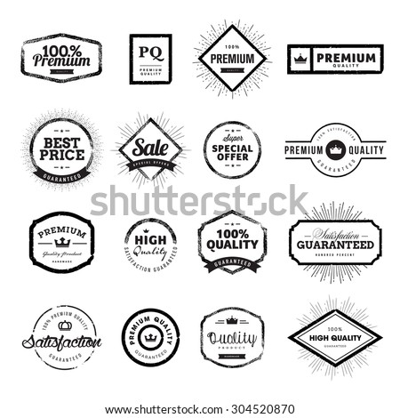Set of vintage style premium quality badges and labels. Hand drawn vector illustrations for e-commerce, product promotion, advertising, sell products, the mark of quality.