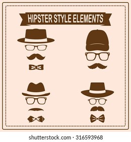 Set of vintage style silhouette people with hats, mustaches, glasses and bow ties
