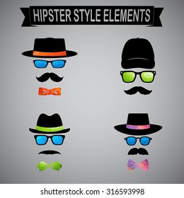 Set of vintage style silhouette people with hats, mustaches, glasses and bow ties