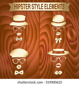 Set of vintage style silhouette people with hats, lips, glasses and bow ties