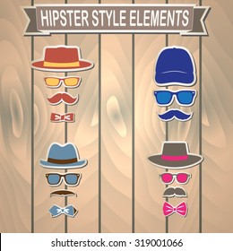 Set of vintage style silhouette people with hats, mustaches, glasses and bow ties