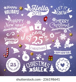 A set of vintage style typographic Christmas and New Year elements, labels, tags and icons. EPS10 file, gradient mesh and transparency effects used.