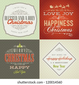 Set of vintage styled Christmas and New Year cards. Vintage decoration, background, typographic, labels and elements for Christmas