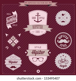 Set of Vintage styled design Hipster icons. Vector illustration background 