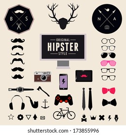 Set of Vintage styled design Hipster icons. Vector illustration background 