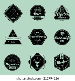 Set of Vintage styled design Hipster icons on green background 