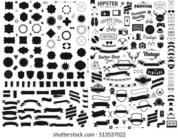 set of vintage styled design hipster icons Vector signs and symbols templates phone, gadgets, sunglasses, mustache, ribbons infographcs element  other things