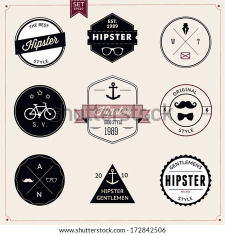 Set of Vintage styled design Hipster icons. Vector illustration background 
