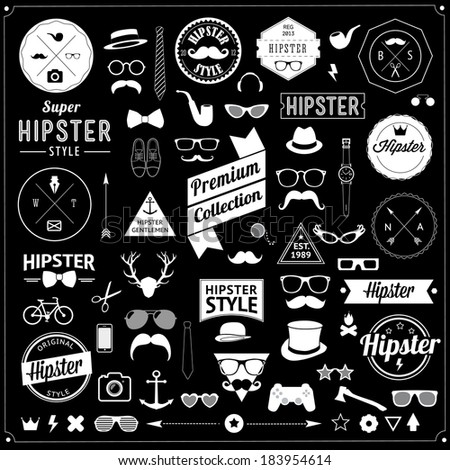 Set of vintage styled design hipster icons. Vector illustration background 