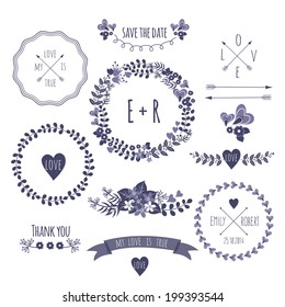 Set of vintage styled design romantic hipster icons