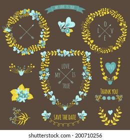 Set of vintage styled design romantic hipster icons