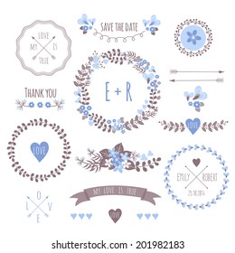 Set of vintage styled design romantic hipster icons