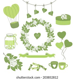 Set of vintage styled design romantic hipster icons
