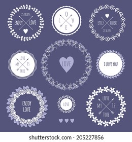 Set of vintage styled design romantic hipster icons and elements