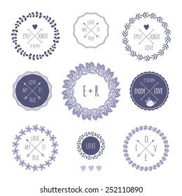 Set of vintage styled design romantic hipster icons and elements