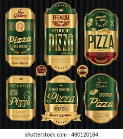 Set of vintage styled golden luxury pizza labels