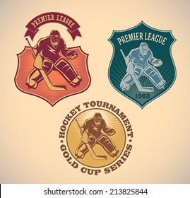 Set of vintage styled ice hockey tournament labels. Editable vector illustration.