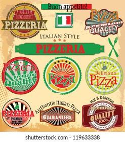 Set of vintage styled pizza labels