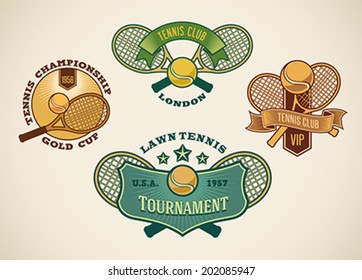 Set of vintage styled tennis club labels. Editable vector illustration.