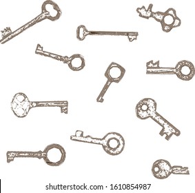Set Vintage Stylized Hatched Vector Keys  - Generative Graphic Design
