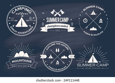 Set Of Vintage Summer Camp Badges And Other Outdoor Logo's, Emblems And Labels