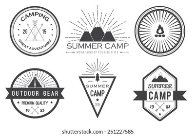 Set Of Vintage Summer Camp Badges And Other Outdoor Logo's, Emblems And Labels