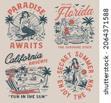 Set of vintage summer paradise vacation graphics for posters t-shirts and stickers